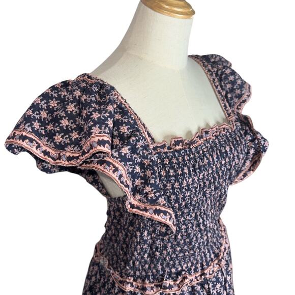 SEA New York Jasper Multicolor Print Smocked Mini Dress Marine Size Large - Picture 6 of 12